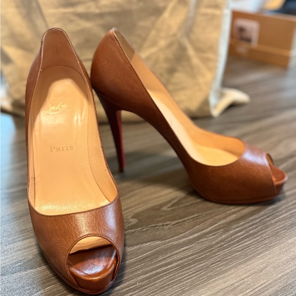 Christian Louboutin Brown Peep-Toe Heels